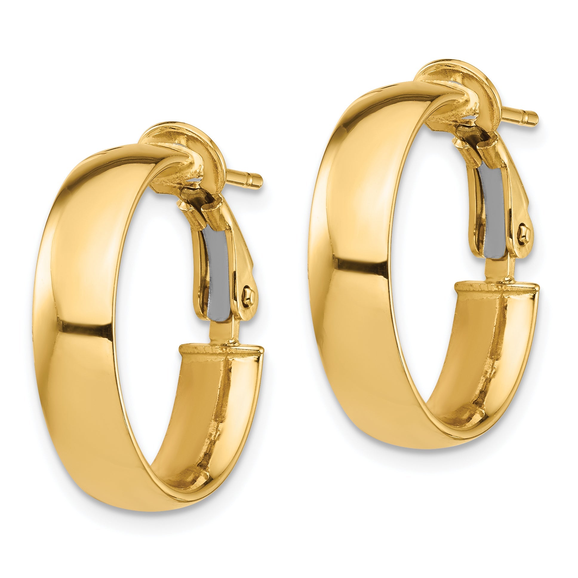 10K Yellow Gold High Polished 5mm Omega Back Hoop Earrings