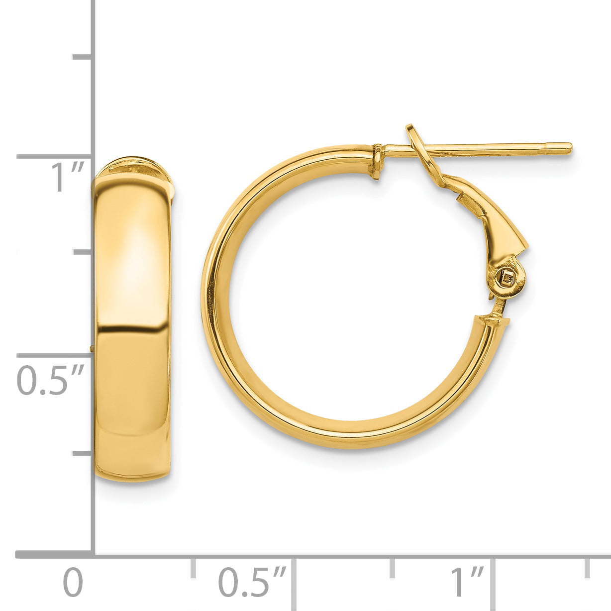 10K Yellow Gold High Polished 5mm Omega Back Hoop Earrings