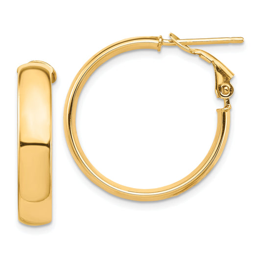 10K Yellow Gold High Polished 5mm Omega Back Hoop Earrings