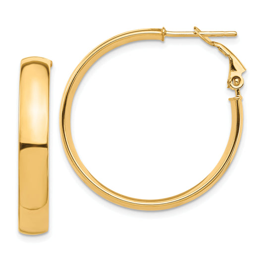 10K Yellow Gold High Polished 5mm Omega Back Hoop Earrings
