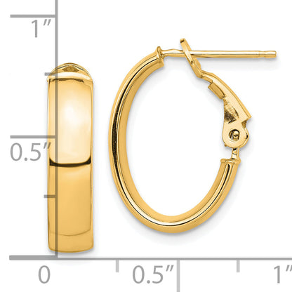 10K Yellow Gold High Polished 5mm Omega Back Oval Hoop Earrings