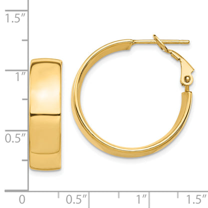 10K Yellow Gold High Polished 7mm Omega Back Hoop Earrings