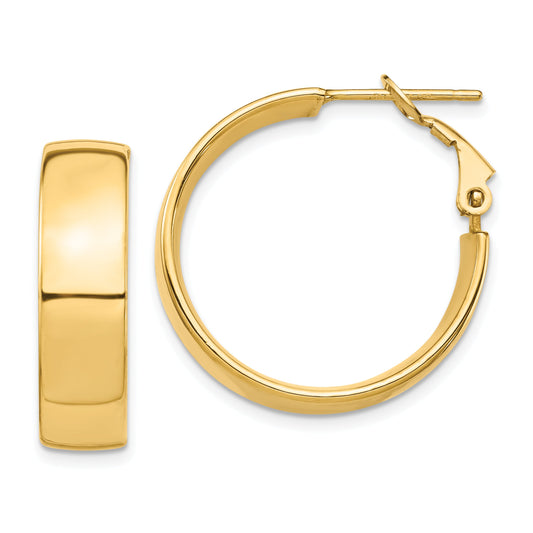 10K Yellow Gold High Polished 7mm Omega Back Hoop Earrings