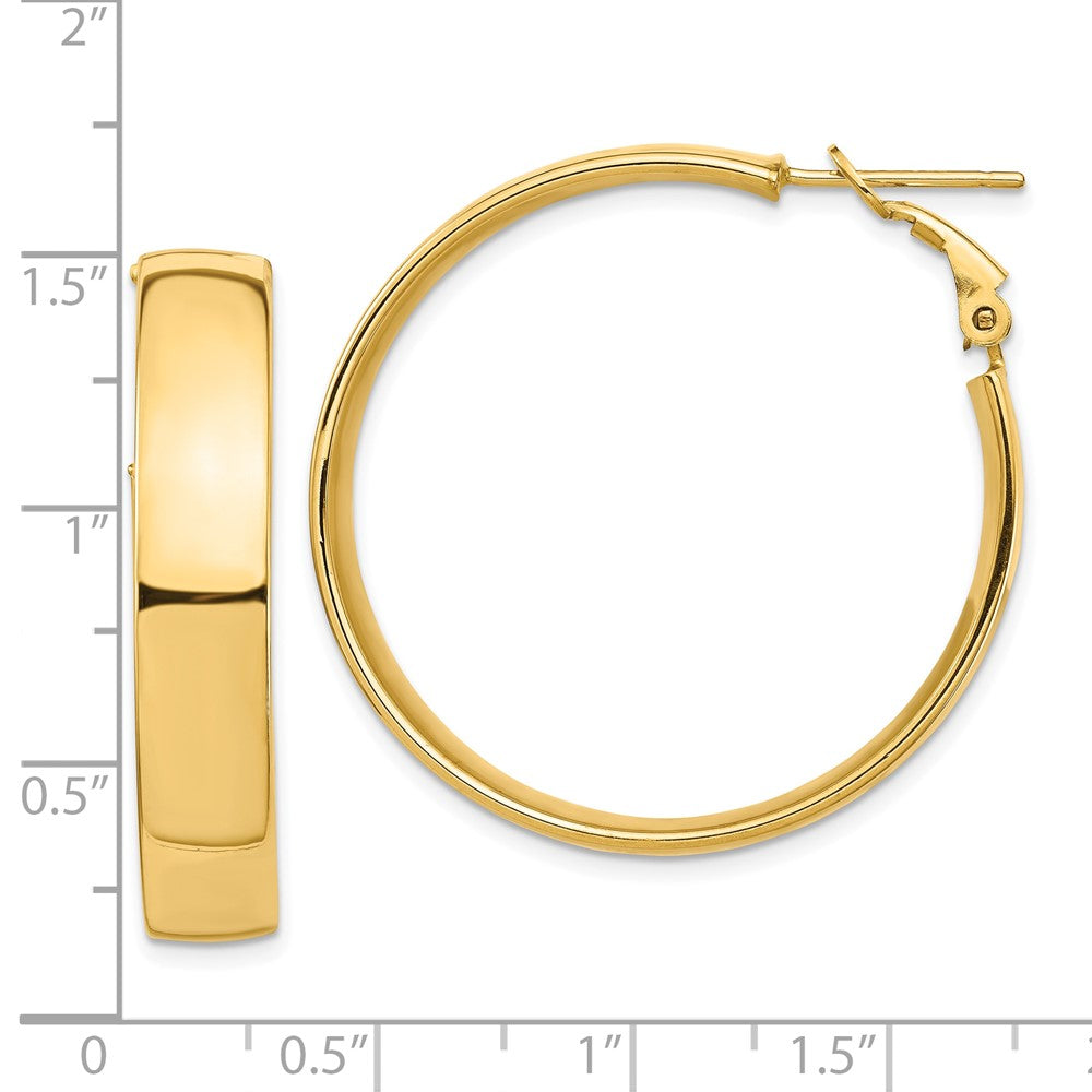 10K Yellow Gold High Polished 7mm Omega Back Hoop Earrings