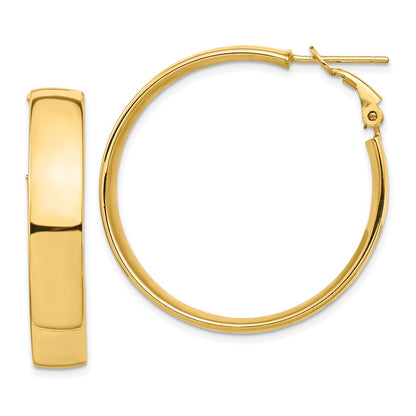 10K Yellow Gold High Polished 7mm Omega Back Hoop Earrings