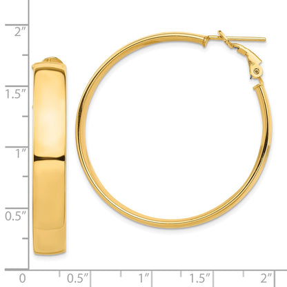 10K Yellow Gold High Polished 7mm Omega Back Hoop Earrings
