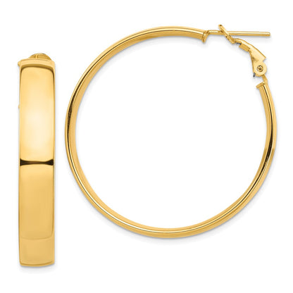 10K Yellow Gold High Polished 7mm Omega Back Hoop Earrings