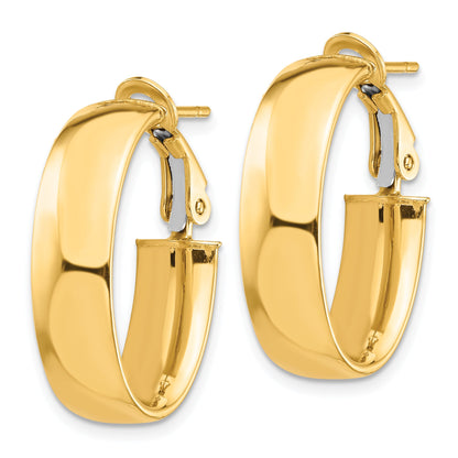 10K Yellow Gold High Polished 7mm Omega Back Oval Hoop Earrings