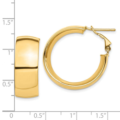 10K Yellow Gold High Polished 10mm Omega Back Hoop Earrings