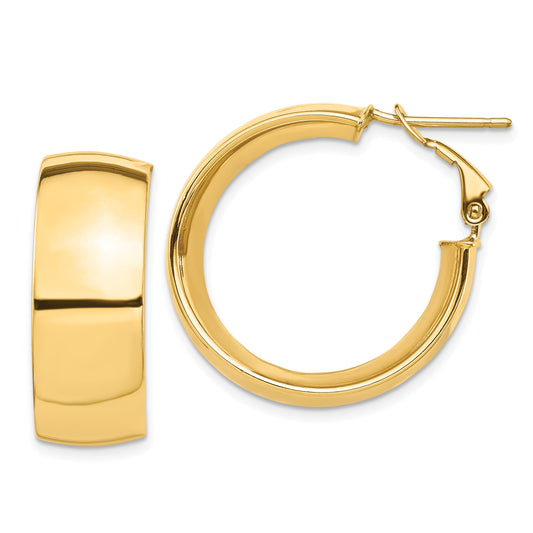 10K Yellow Gold High Polished 10mm Omega Back Hoop Earrings