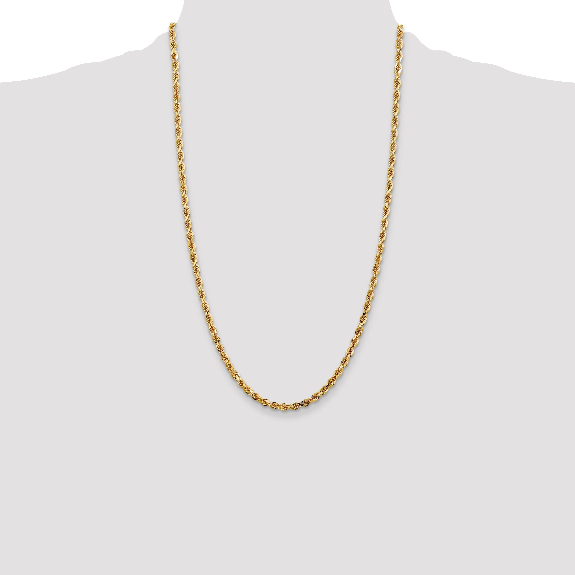 26 Inch 10K Yellow Gold 4mm D/C Quadruple Rope Chain Necklace