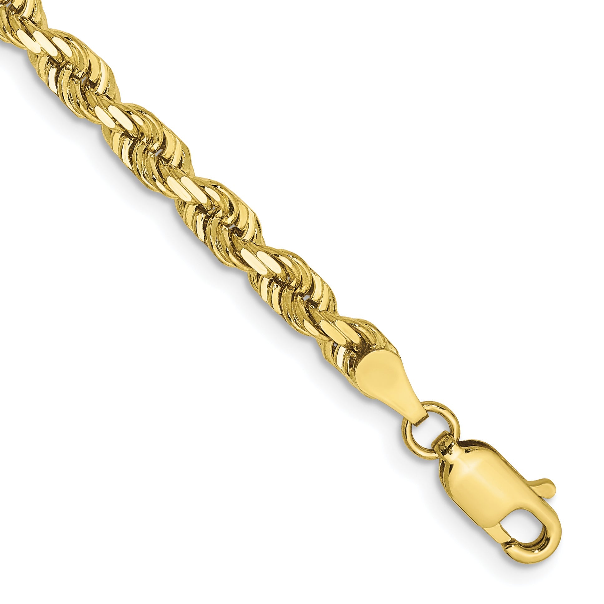 7 Inch 10K Yellow Gold 4mm D/C Quadruple Rope Chain Bracelet