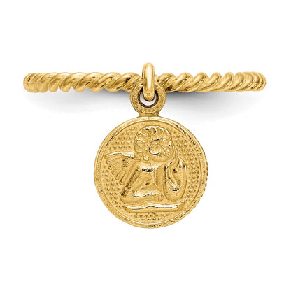 10K Yellow Gold Polished Angel Dangle Charm Child'S Ring