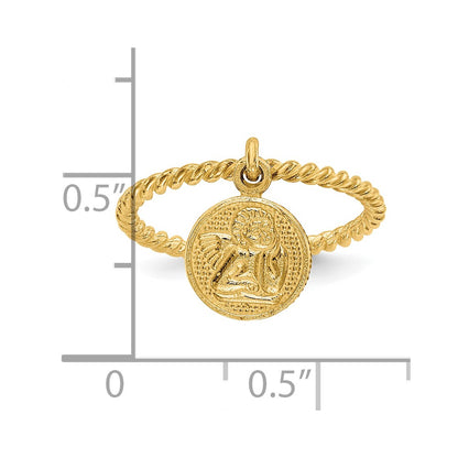 10K Yellow Gold Polished Angel Dangle Charm Child'S Ring