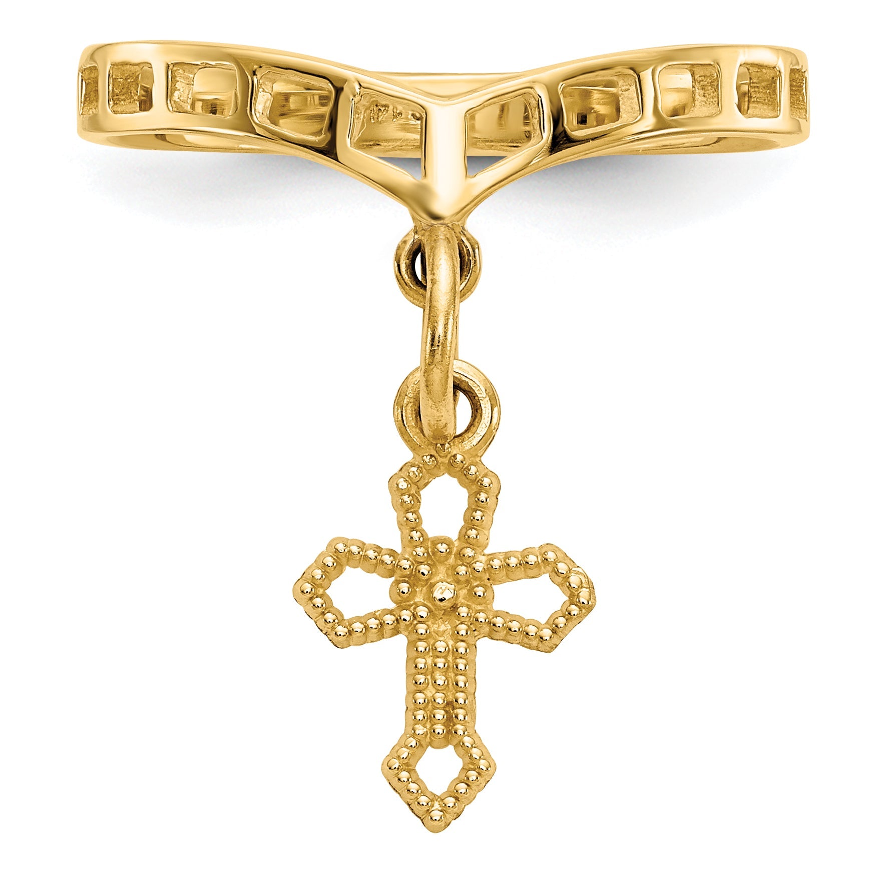 10K Yellow Gold Polished Cross Dangle Charm Ring
