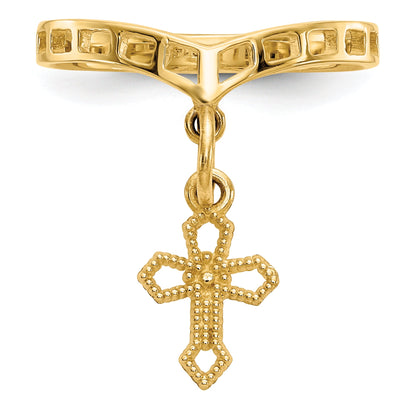 10K Yellow Gold Polished Cross Dangle Charm Ring