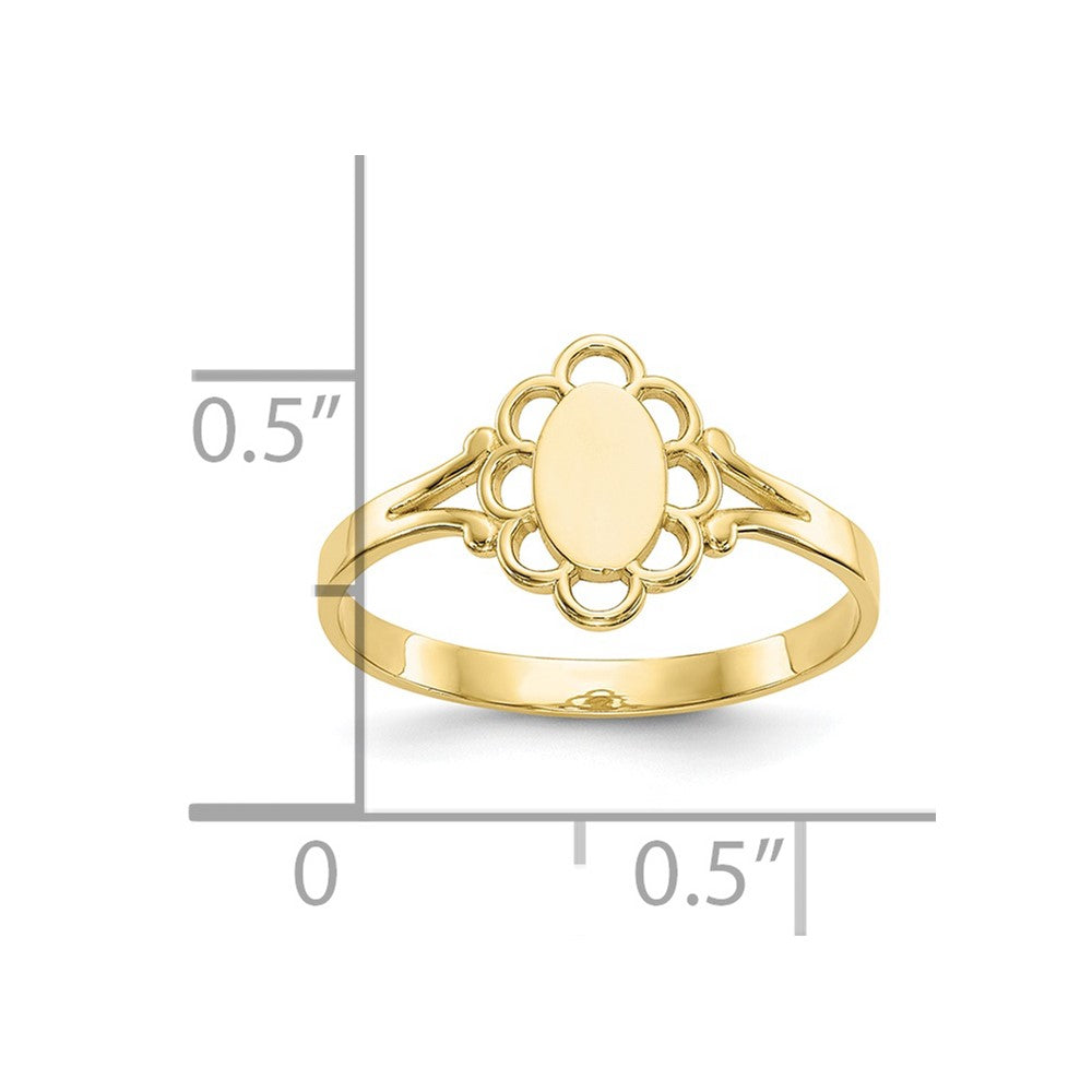 10K Yellow Gold 10K Filigree Oval Polished Center Child'S Signet Ring