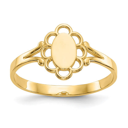 10K Yellow Gold 10K Filigree Oval Polished Center Child'S Signet Ring