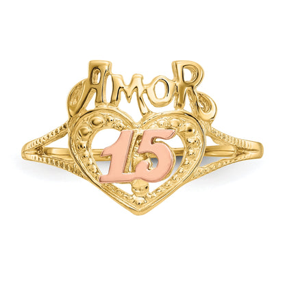 10K Two-Tone Two-Tone Amor 15 Heart Ring