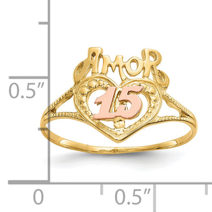 10K Two-Tone Two-Tone Amor 15 Heart Ring
