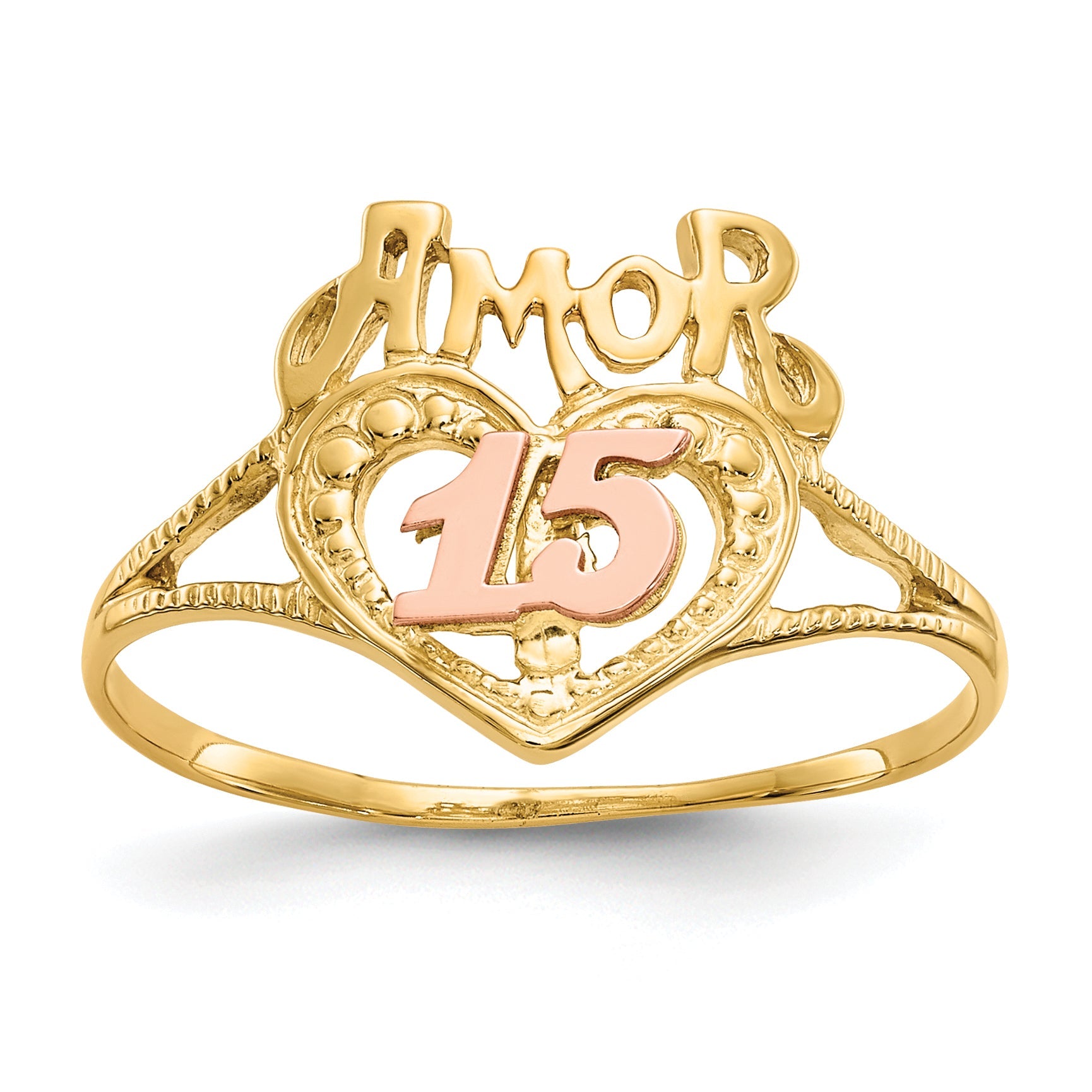 10K Two-Tone Two-Tone Amor 15 Heart Ring