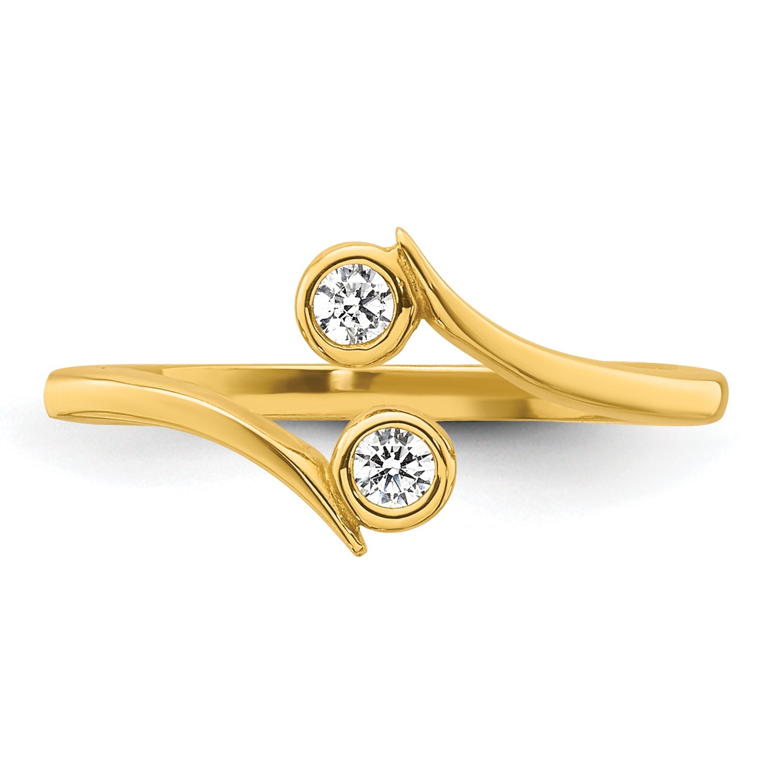10K Yellow Gold Polished Bezel-Set White Cz Bypass Toe Ring