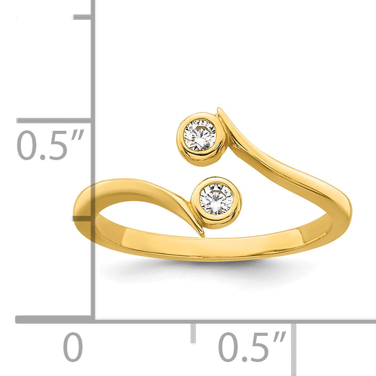 10K Yellow Gold Polished Bezel-Set White Cz Bypass Toe Ring