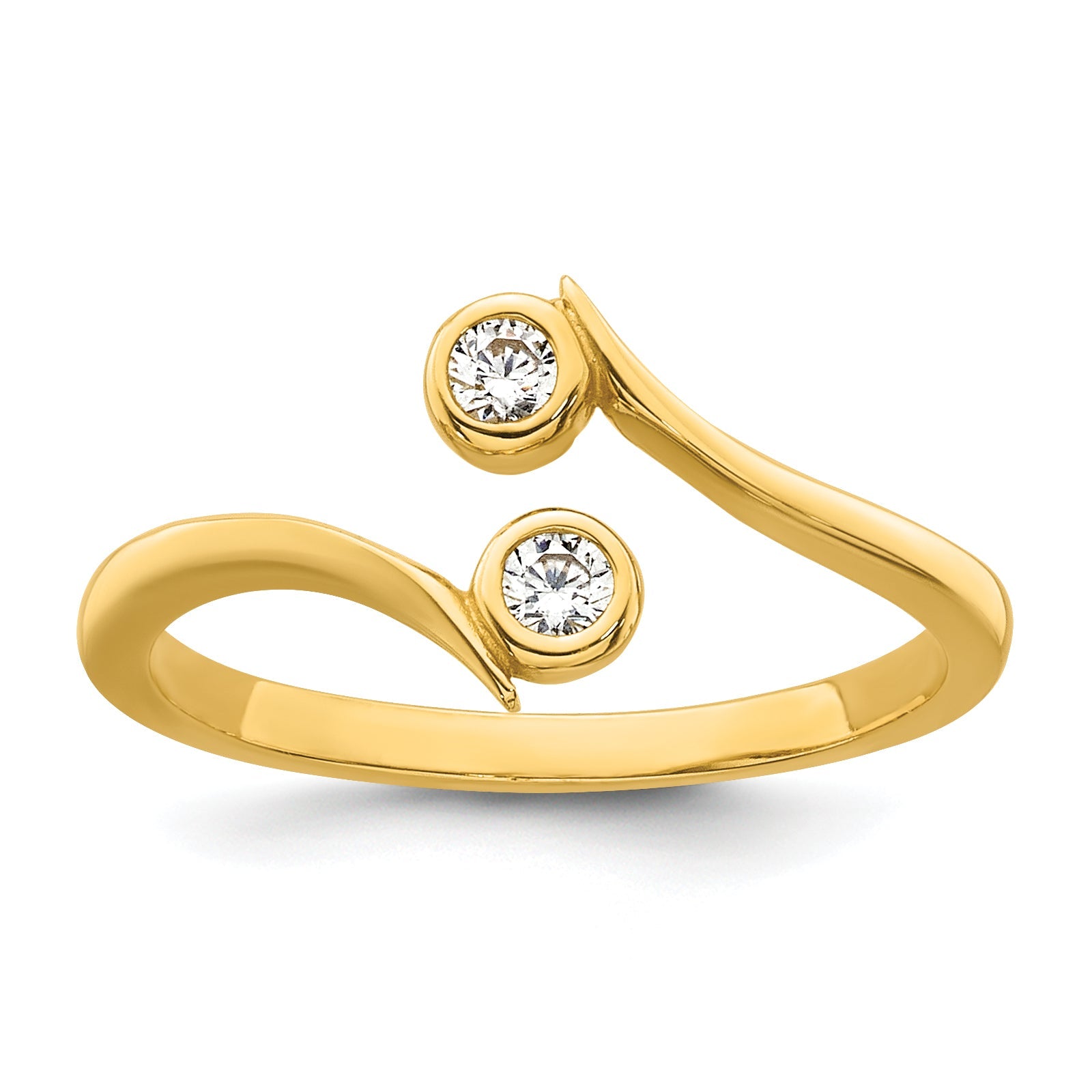 10K Yellow Gold Polished Bezel-Set White Cz Bypass Toe Ring