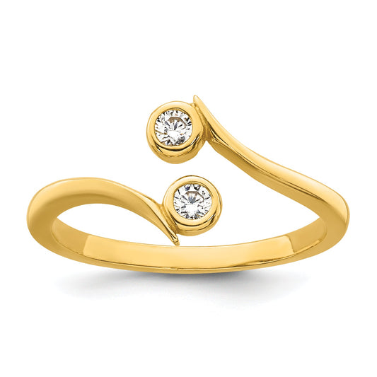 10K Yellow Gold Polished Bezel-Set White Cz Bypass Toe Ring
