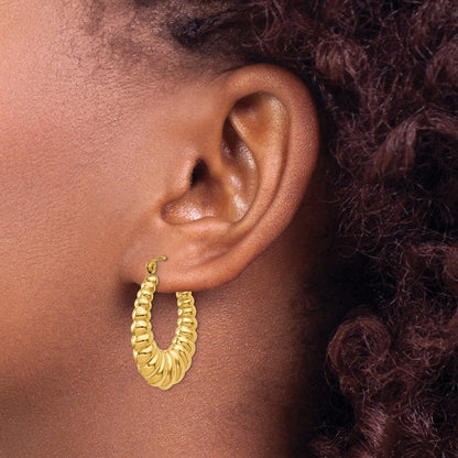 10K Yellow Gold Polished Scalloped Hoop Earrings