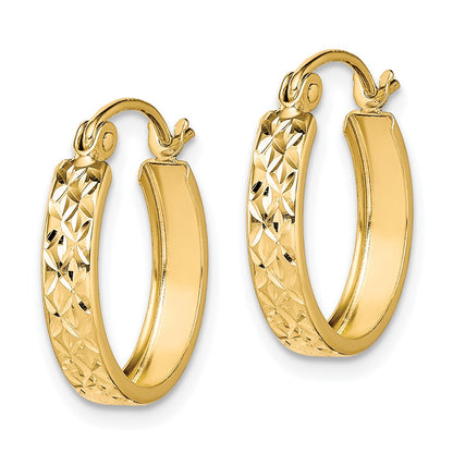 10K Yellow Gold D/C Square Tube Hoop Earrings