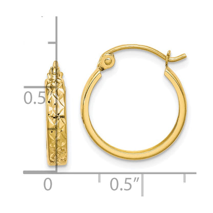 10K Yellow Gold D/C Square Tube Hoop Earrings