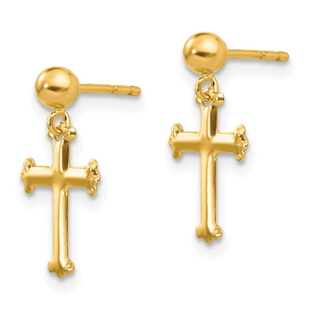 10K Yellow Gold 10K Cross Dangle Post Earrings