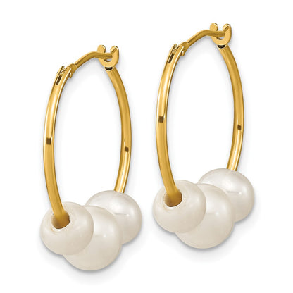 10K Yellow Gold 10K Madi K 5-7mm White Round Freshwater Cultured Pearl Hoop Earrings