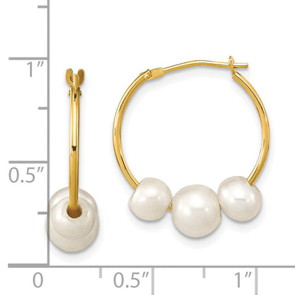 10K Yellow Gold 10K Madi K 5-7mm White Round Freshwater Cultured Pearl Hoop Earrings