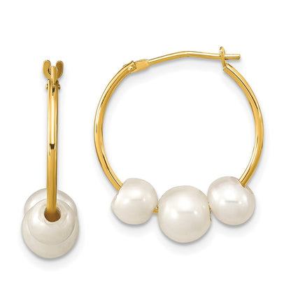 10K Yellow Gold 10K Madi K 5-7mm White Round Freshwater Cultured Pearl Hoop Earrings