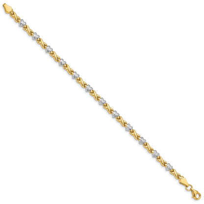 10K Yellow W/Rhodium Polished Heart And X Bracelet