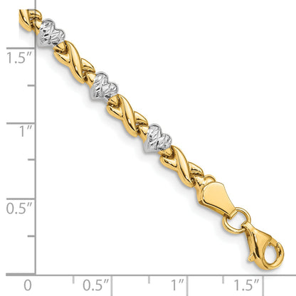 10K Yellow W/Rhodium Polished Heart And X Bracelet