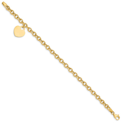 10K Yellow Gold Heart Charm Hollow Bracelet