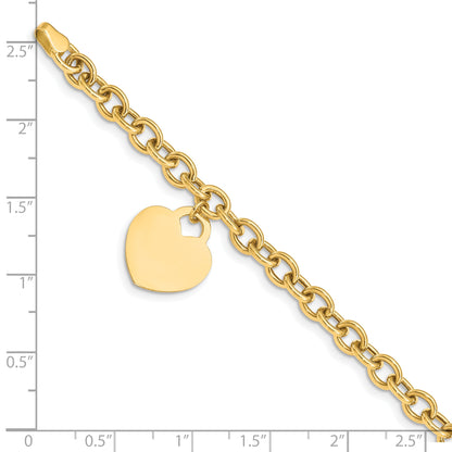 10K Yellow Gold Heart Charm Hollow Bracelet
