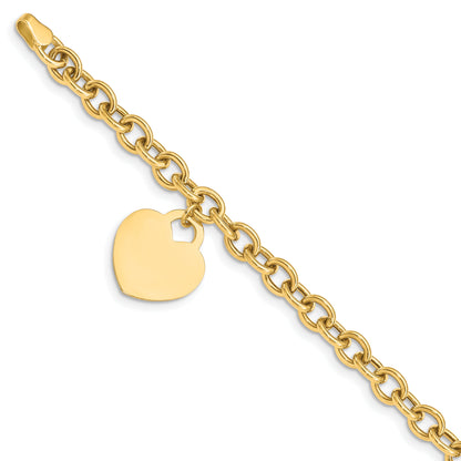 10K Yellow Gold Heart Charm Hollow Bracelet