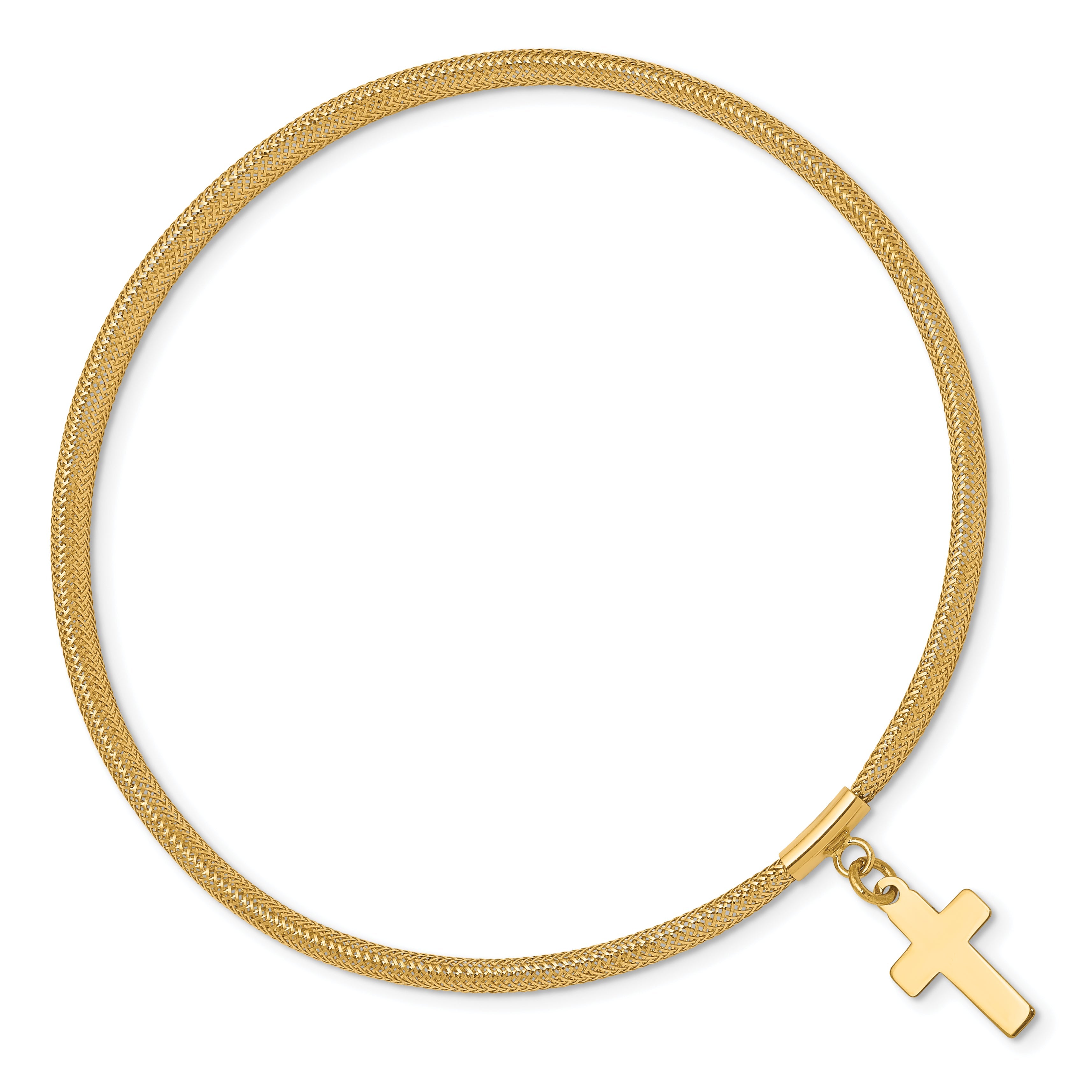 10K Yellow Gold Mesh Cross Dangle Stretch Bracelet