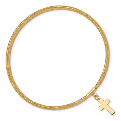 10K Yellow Gold Mesh Cross Dangle Stretch Bracelet