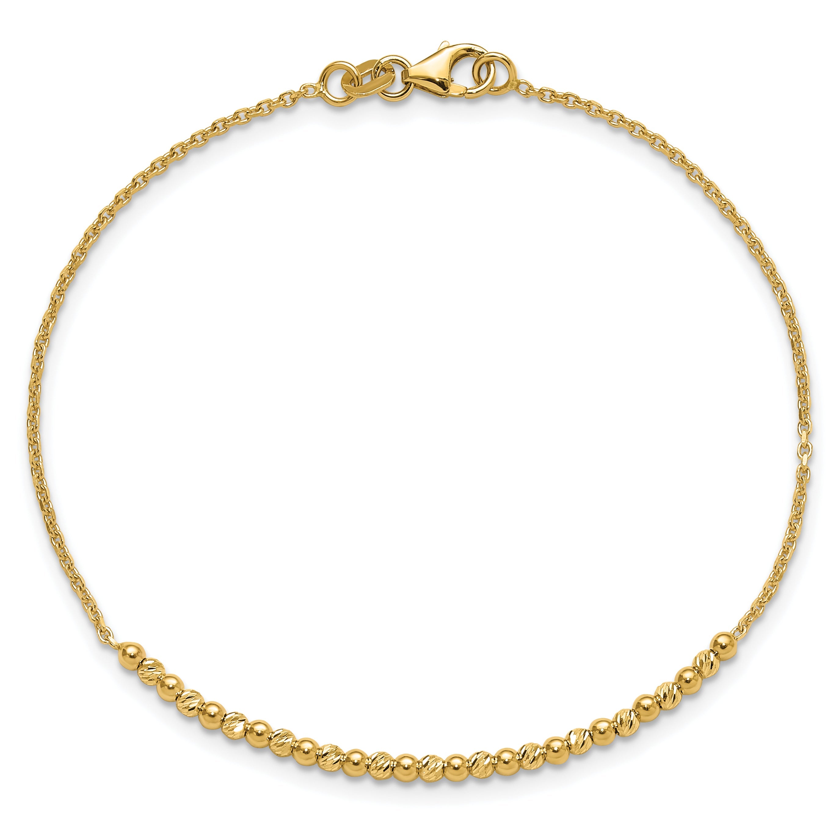 10K Yellow Gold 10K Diamond-Cut Beaded 7.5In Bracelet