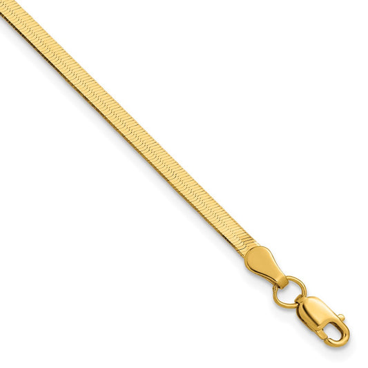 9 Inch 10K Yellow Gold 2.5mm Silky Herringbone Chain Bracelet