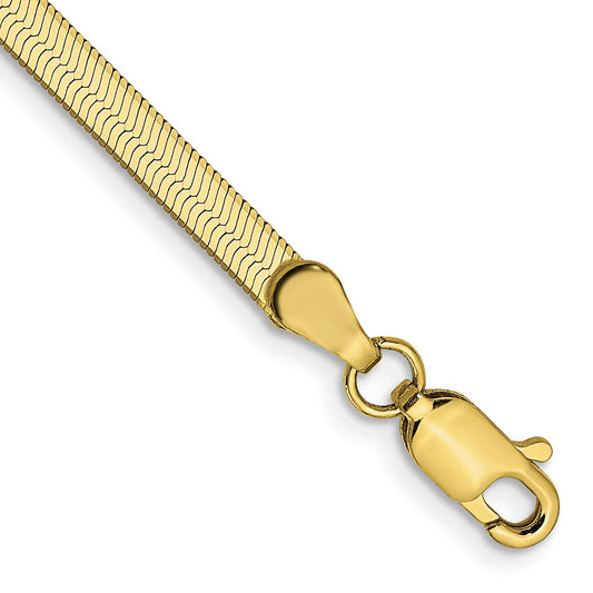 9 Inch 10K Yellow Gold 3mm Silky Herringbone Chain Bracelet