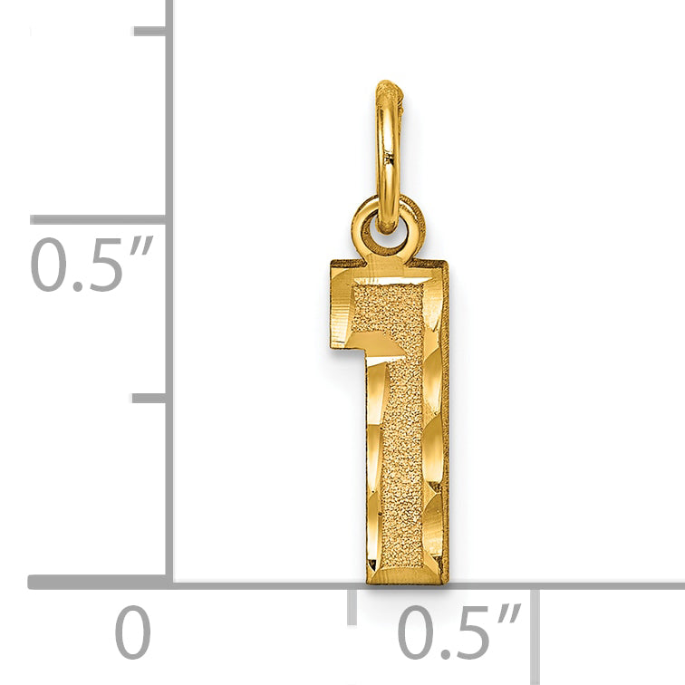 10K Yellow Gold 10Ky Casted Small Diamond-Cut Number 1 Charm