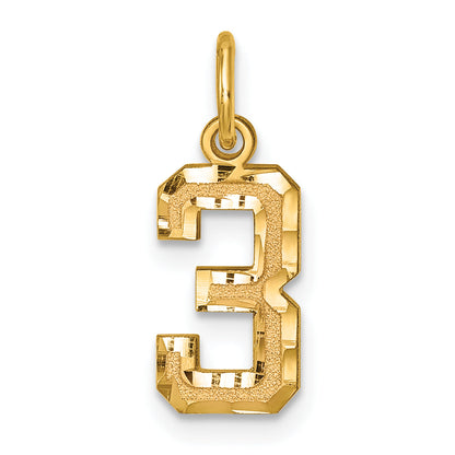 10K Yellow Gold 10Ky Casted Small Diamond-Cut Number 3 Charm