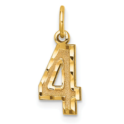 10K Yellow Gold 10Ky Casted Small Diamond-Cut Number 4 Charm