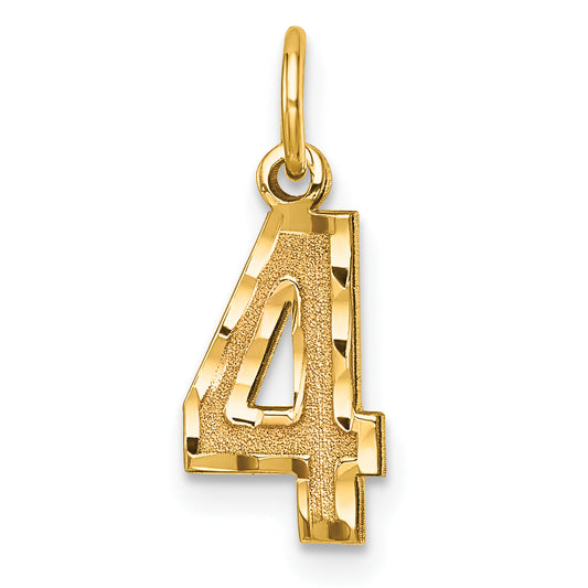 10K Yellow Gold 10Ky Casted Small Diamond-Cut Number 4 Charm